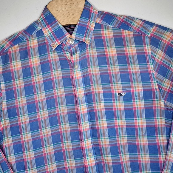 Vineyard Vines Tucker Shirt Men's M Blue Pink Slim‎ Fit Long Sleeve Button Up - Picture 1 of 9